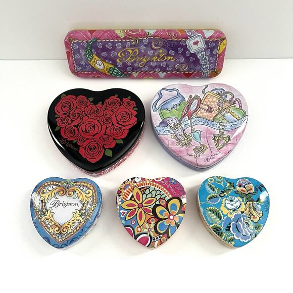 6 Brighton Metal Pencil Case Heart Jewelry Tin Gift Boxes Storage Lot EMPTY - Picture 1 of 7